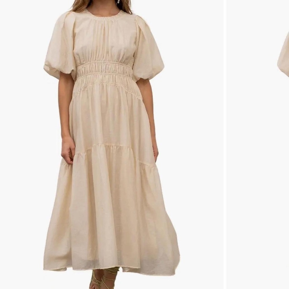 MOON RIVER Puff Sleeve Shirred A-Line Dress
CREAM, Size Medium Regular